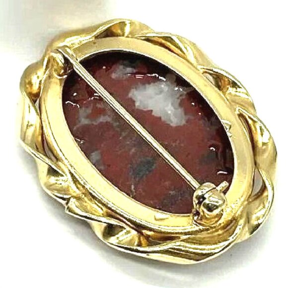 Vintage Gold Filled Brecciated Jasper Brooch Fancy Pin Elegant - Picture 3 of 4
